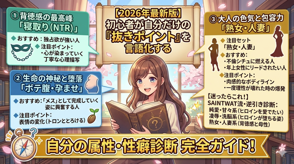 エロゲの人気属性診断。寝取り（NTR）、ボテ腹・孕ませ、熟女・人妻の三つの鉄板シチュエーション解説